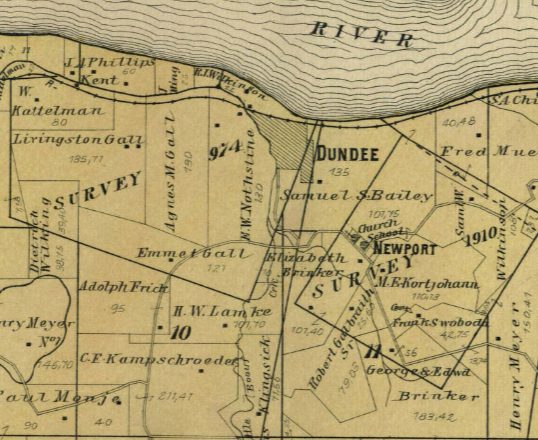 Historic plat map showing Livingston Gall land near Newport